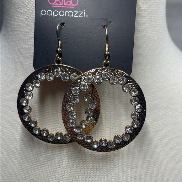 paparazzi Jewelry - Paparazzi Gold Earrings with clear rhinestone Accents